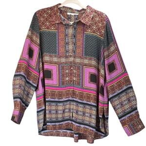 Rose + Olive Women’s Purple Button Down Long Sleeves Artistic/Office WearBlouse